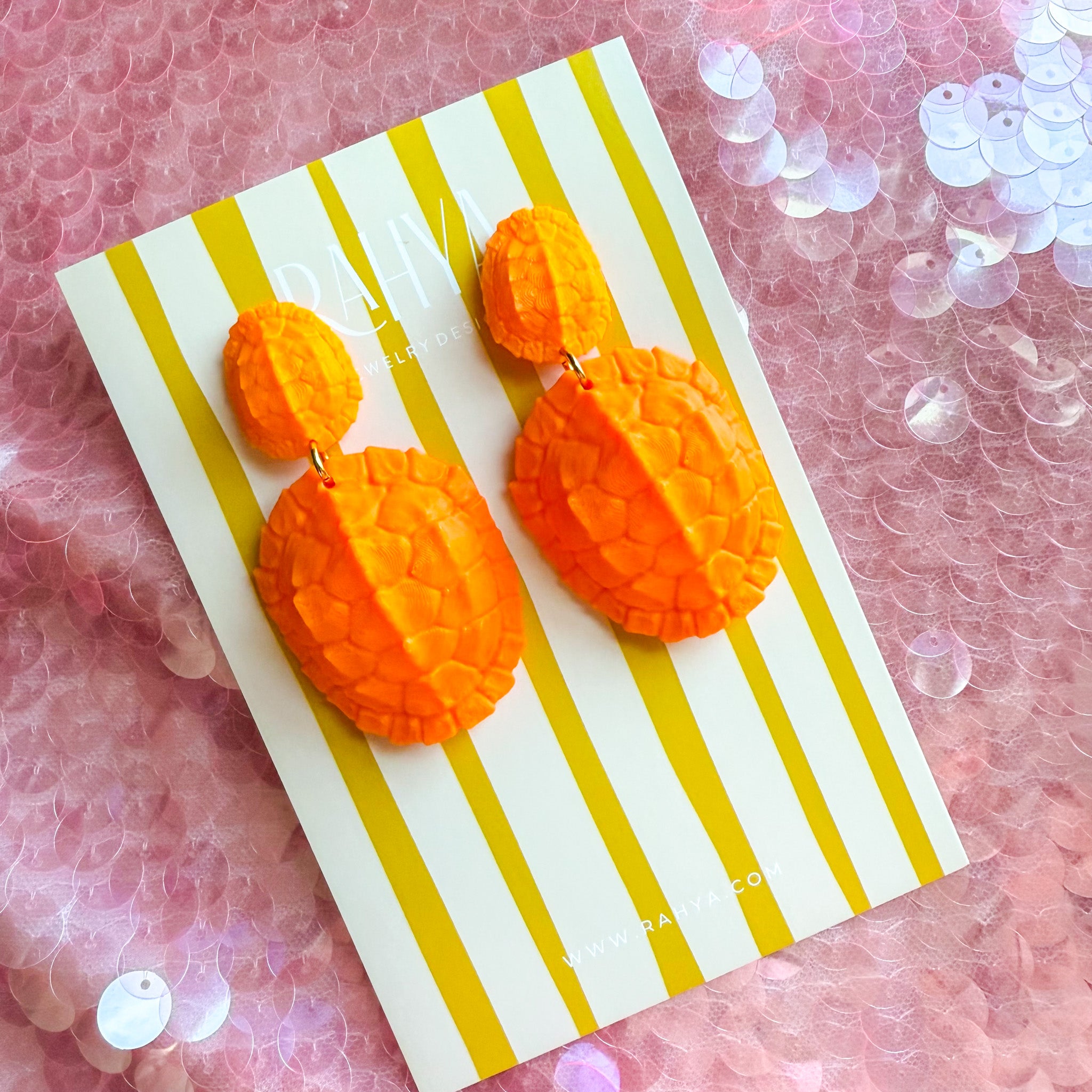 Tortoise Orange Citrus Statement Earrings