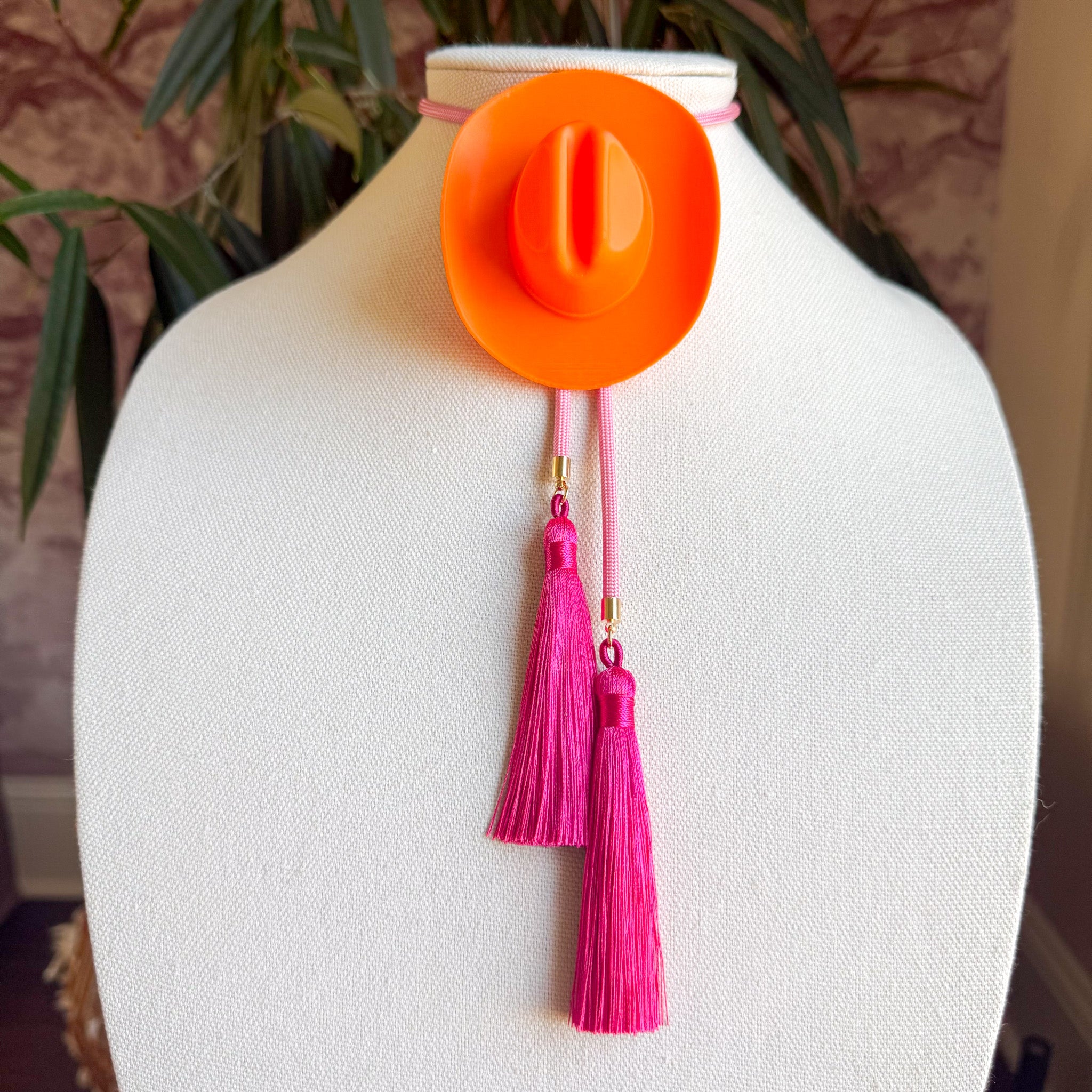 Cowboy Hat Bolo Burnt Orange with Bubblegum Pink & Fuchsia