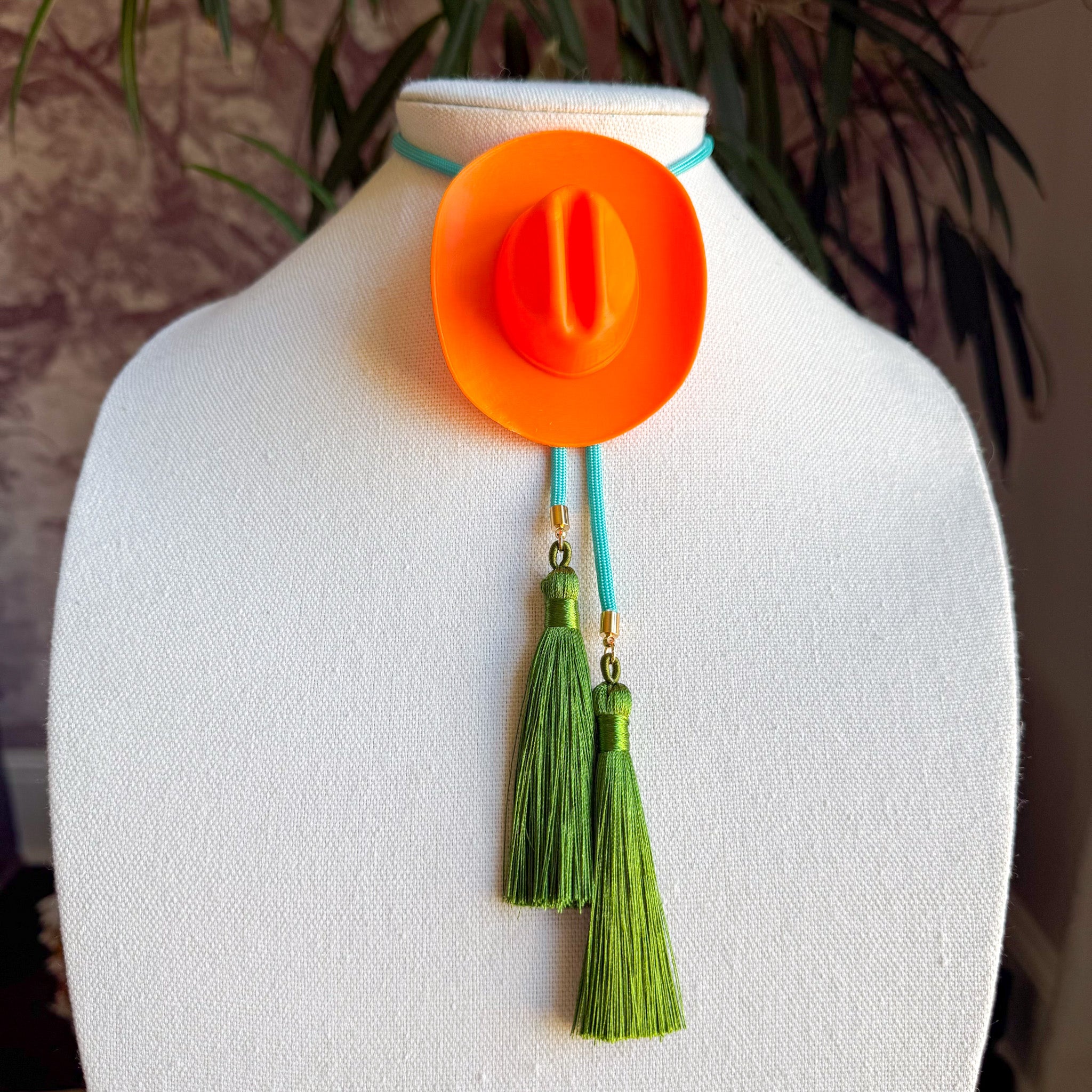 Cowboy Hat Bolo Burnt Orange with Turquoise & Olive