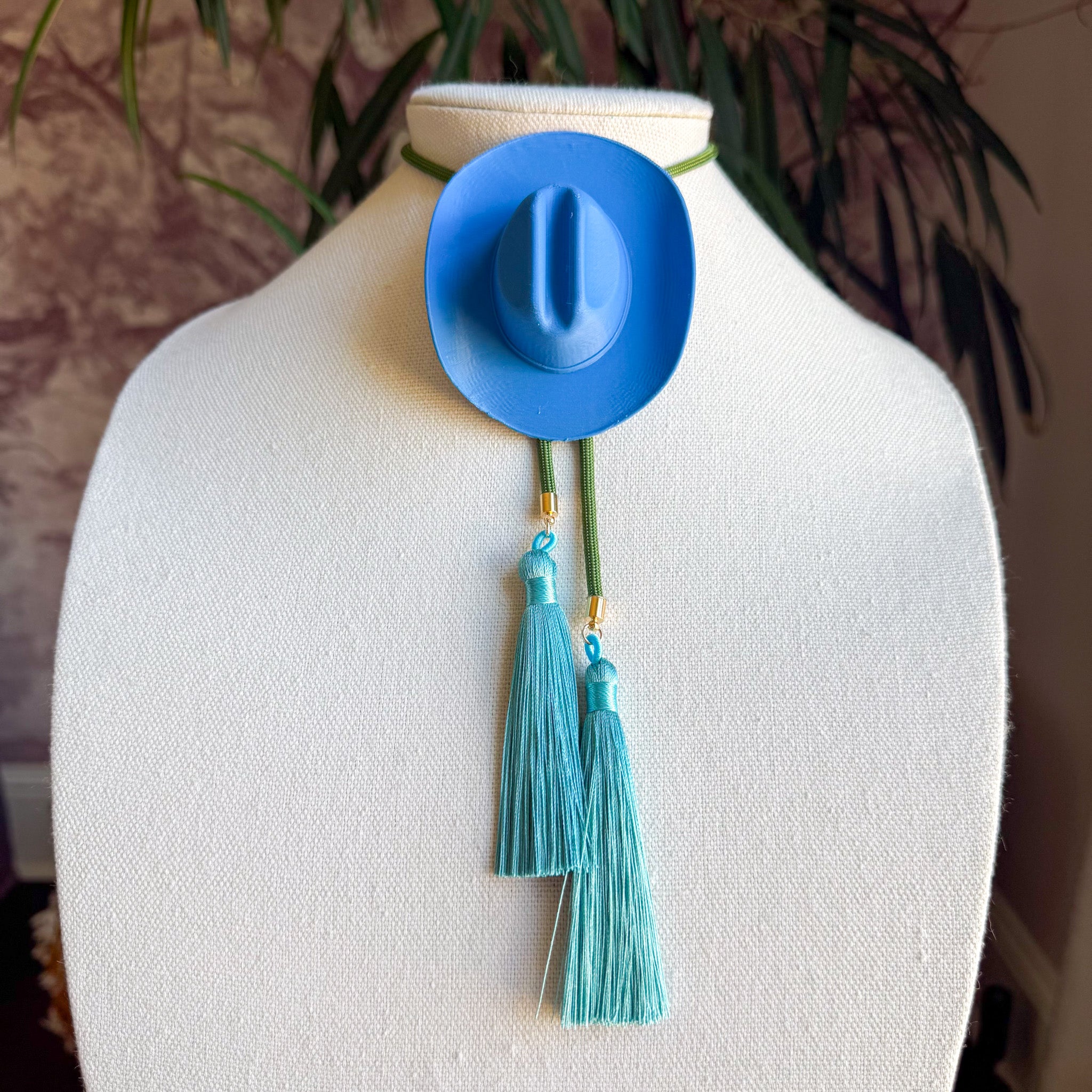 Cowboy Hat Bolo Ocean Blue with Olive & Lagoon Blue