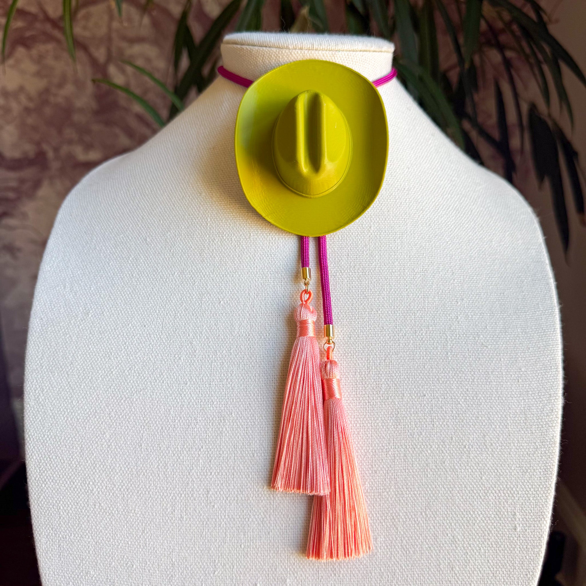 Cowboy Hat Bolo Olive Green with Fuchsia & Peach