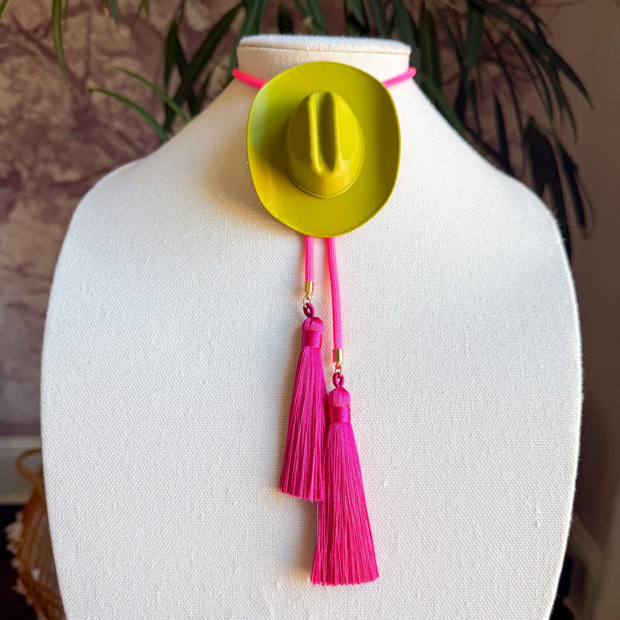 Cowboy Hat Bolo Olive Green with Neon Pink & Fuchsia