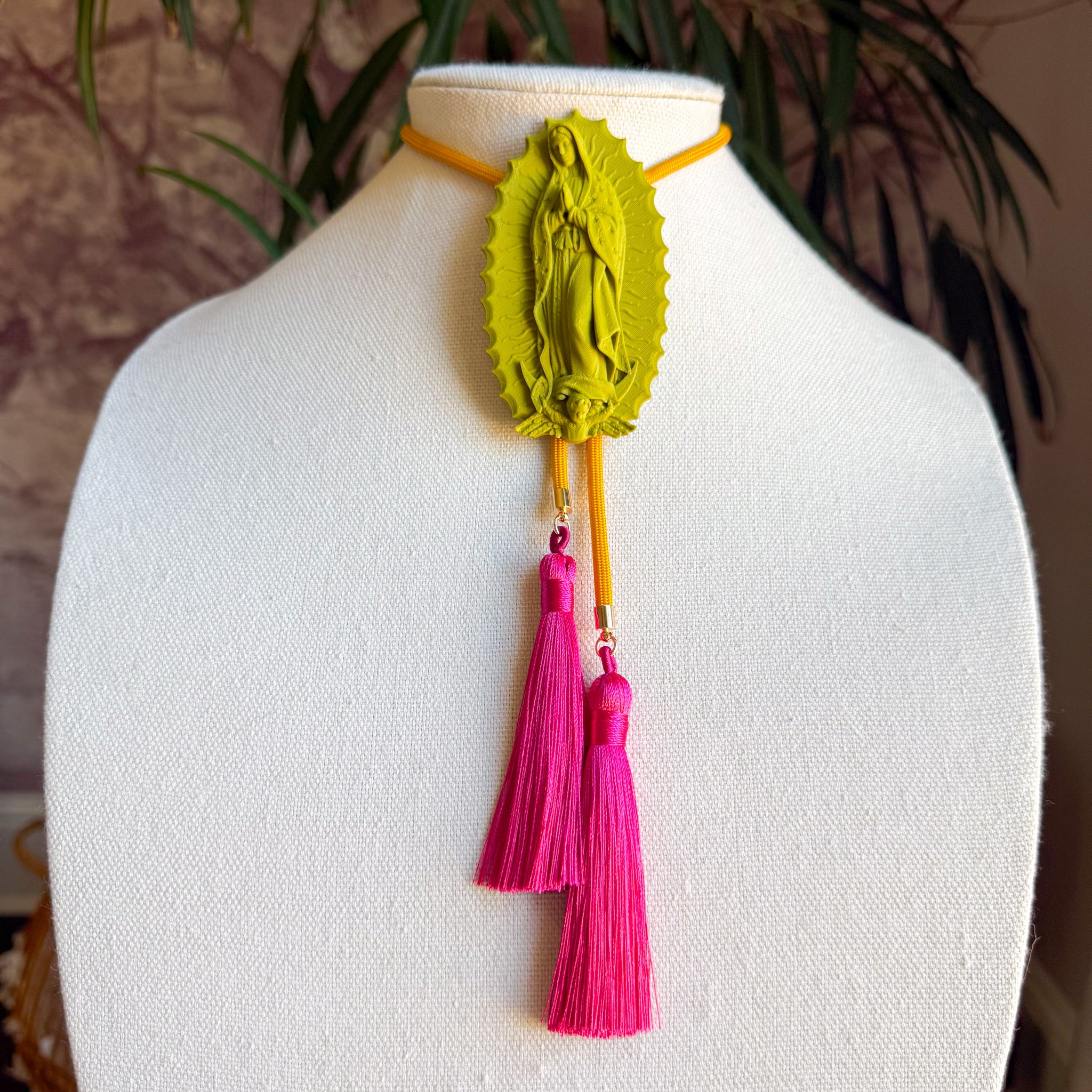 Our Lady of Glitterati Bolo Olive Green with Golden Yellow & Fuchsia