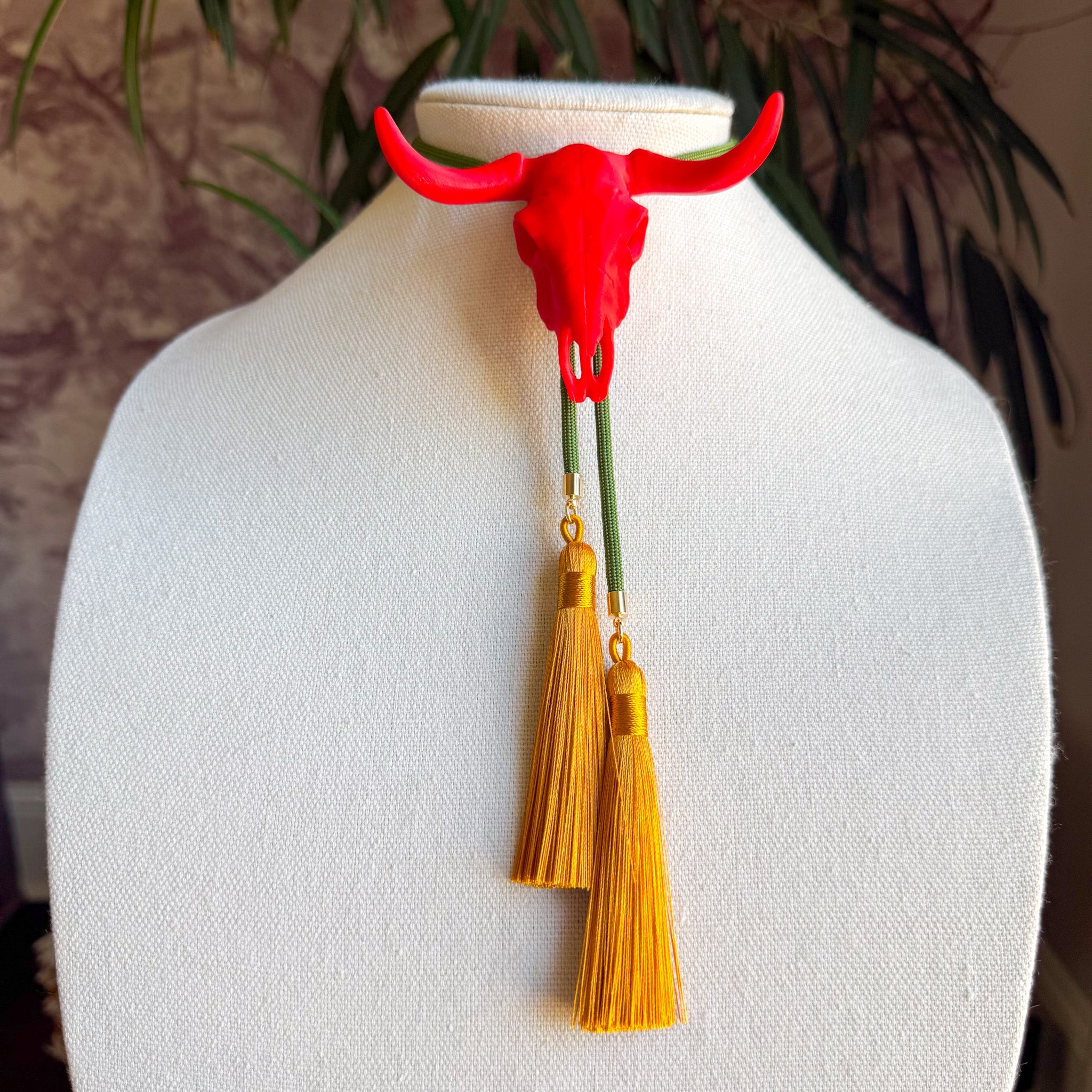 Longhorn Bolo Candy Red with Olive & Golden Yellow