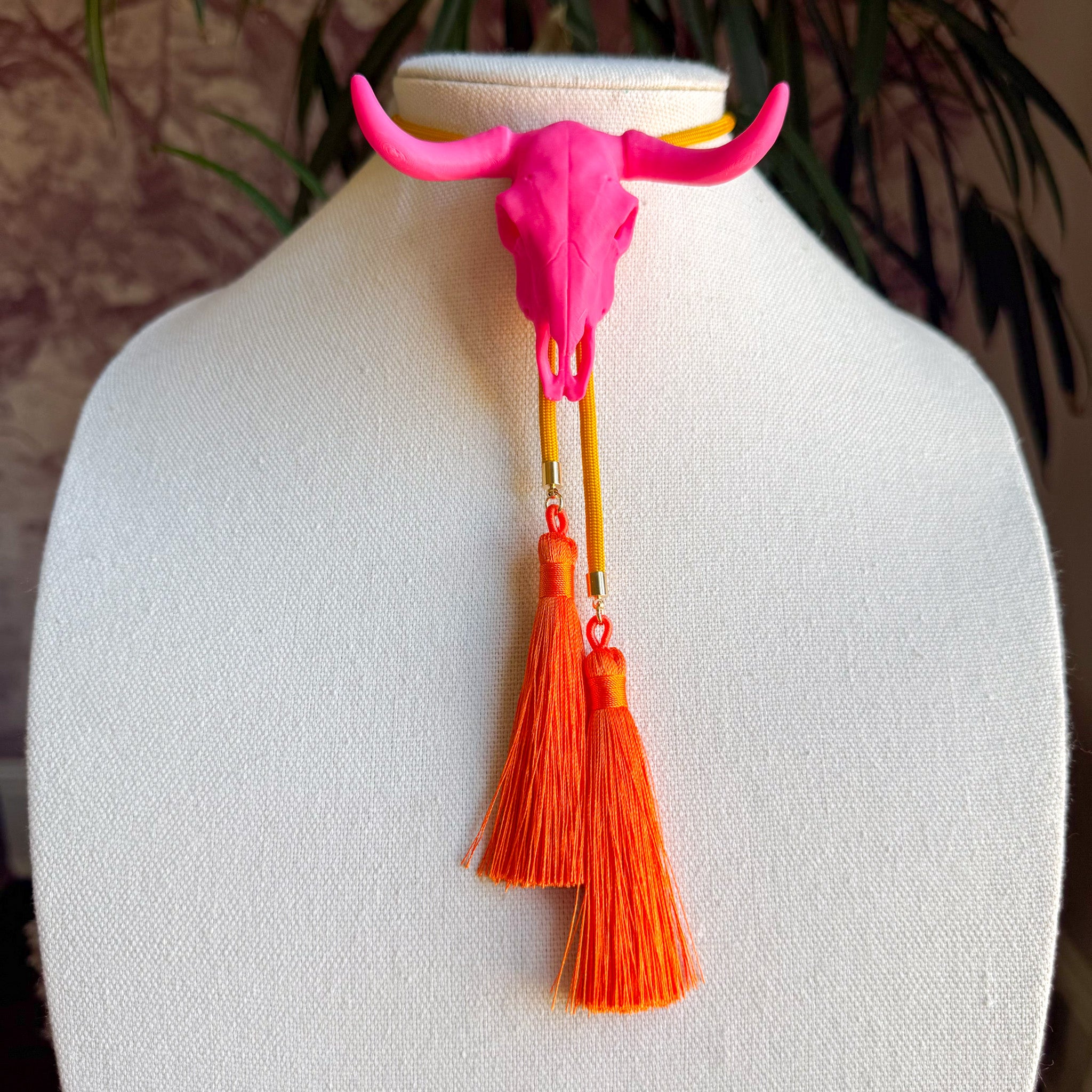 Longhorn Bolo Flamingo Pink with Golden Yellow & Orange