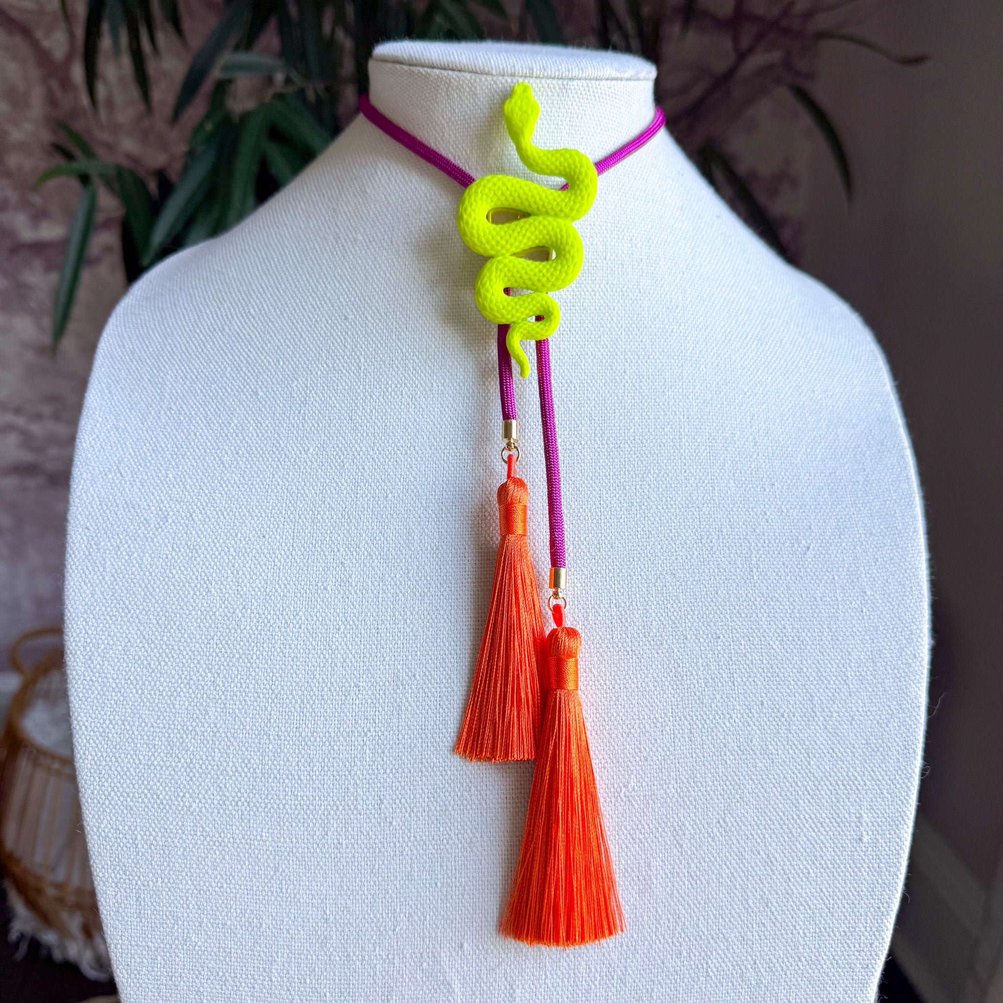 Snake Bolo Lime Green with Fuchsia & Orange