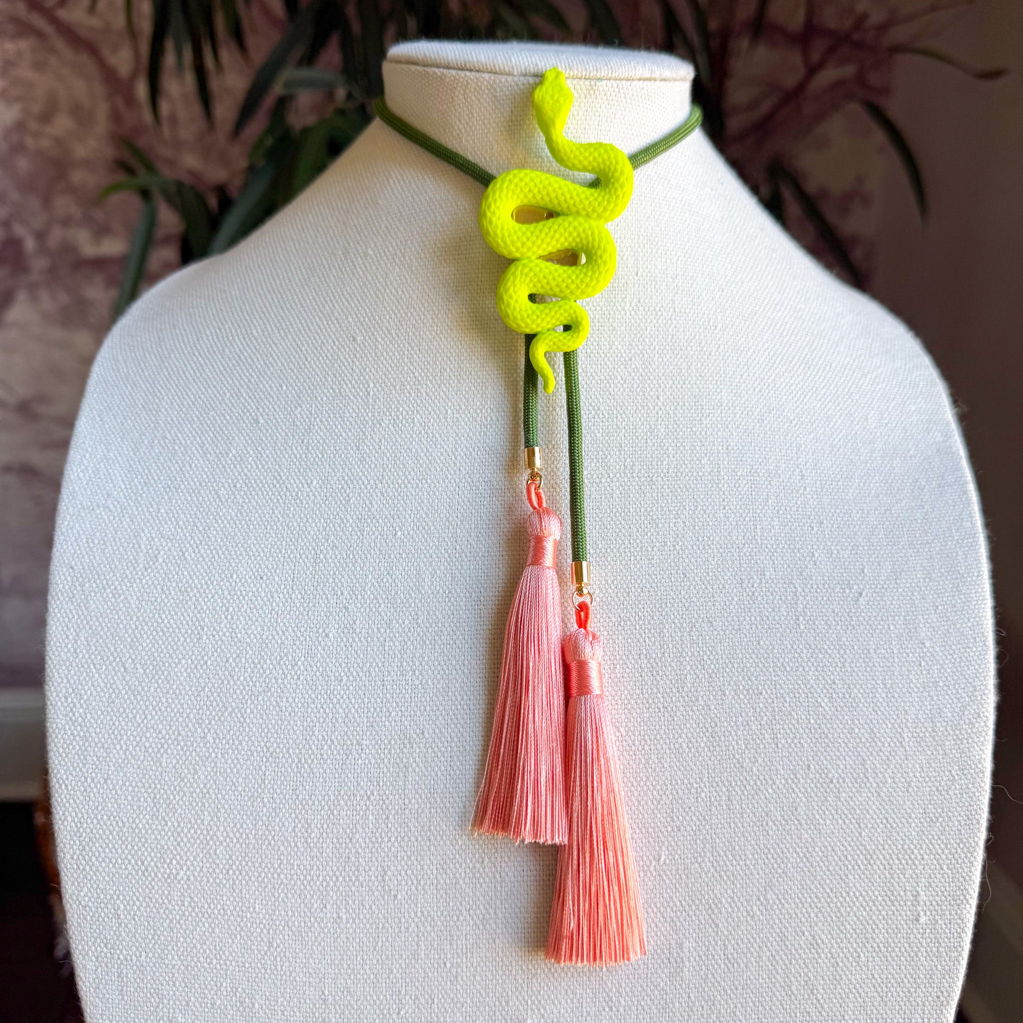 Snake Bolo Lime Green with Olive & Peach