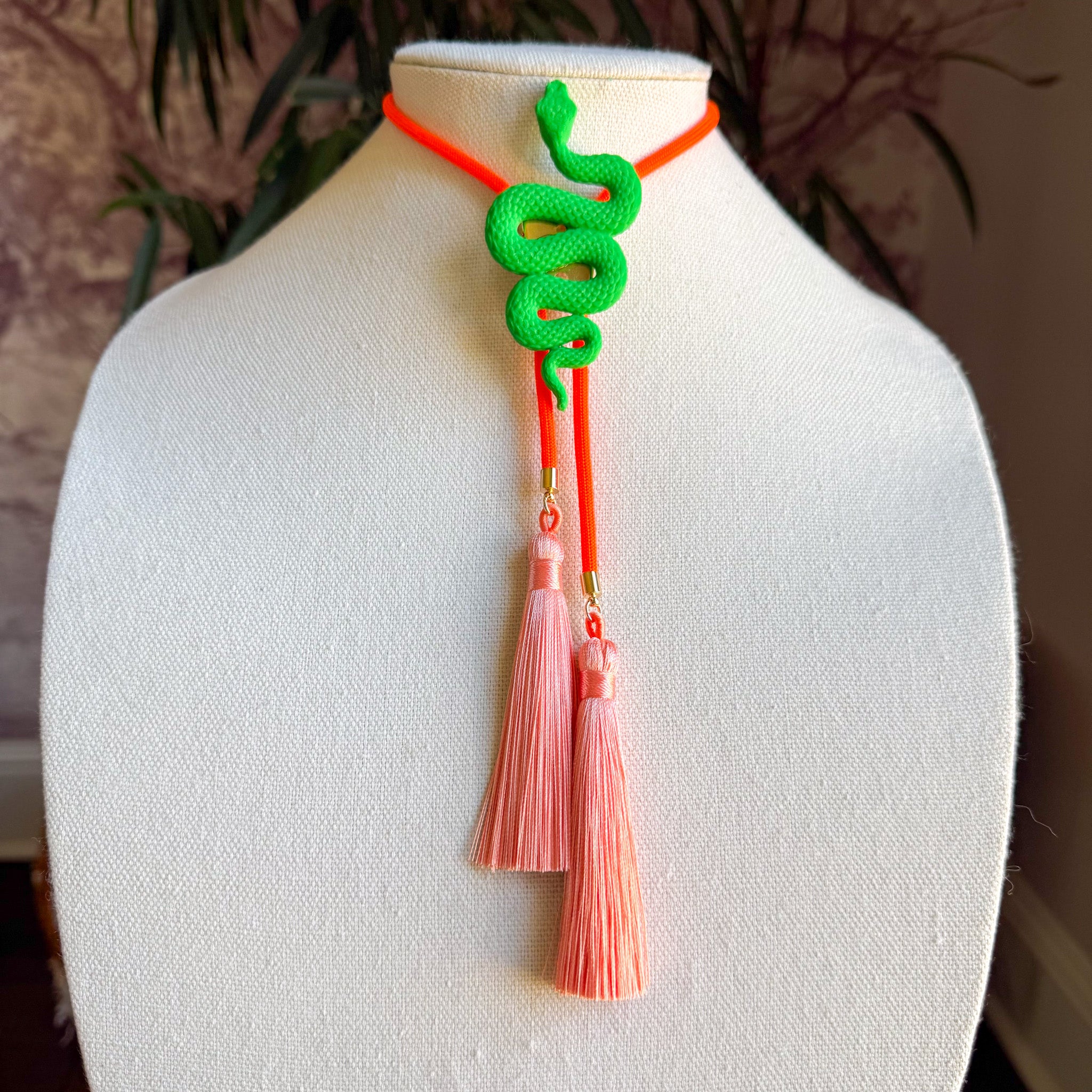 Snake Bolo Kelly Green with Neon Orange & Peach