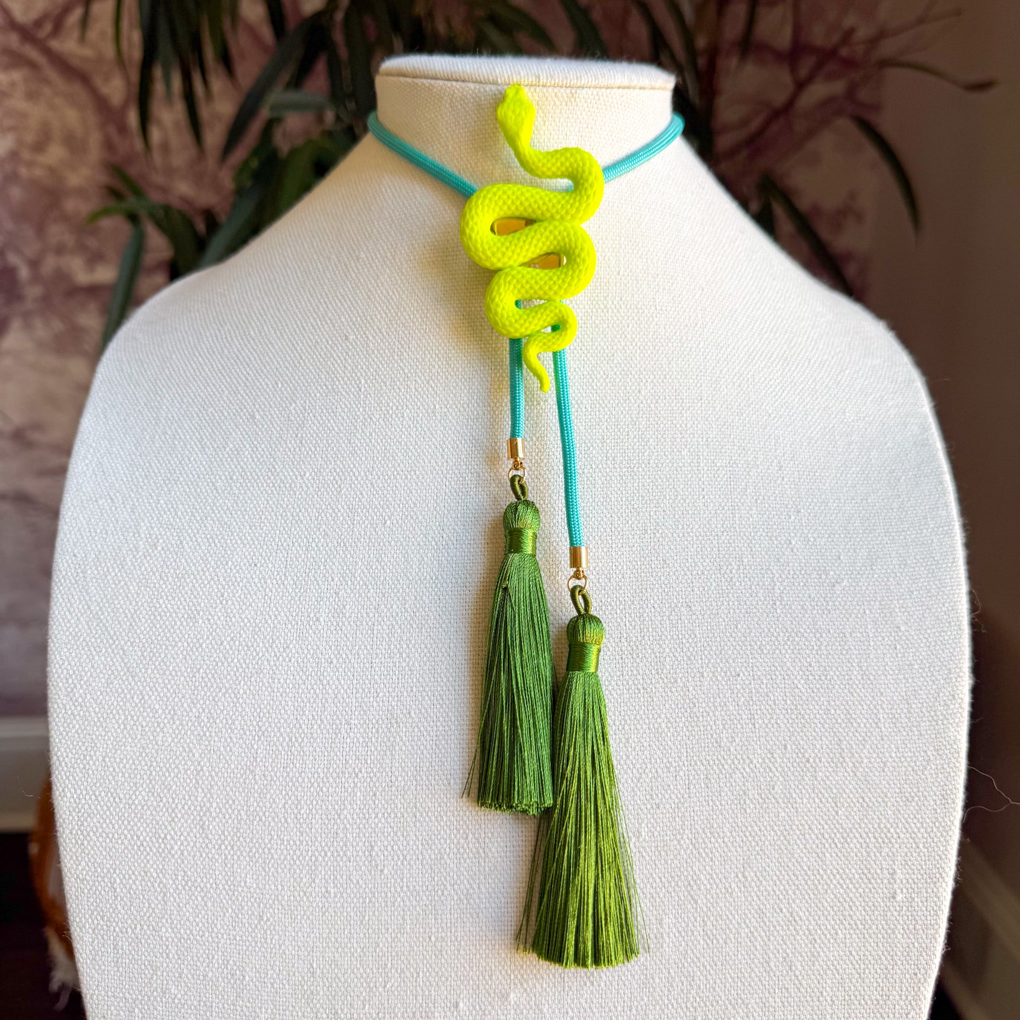 Snake Bolo Lime Green with Turquoise & Olive