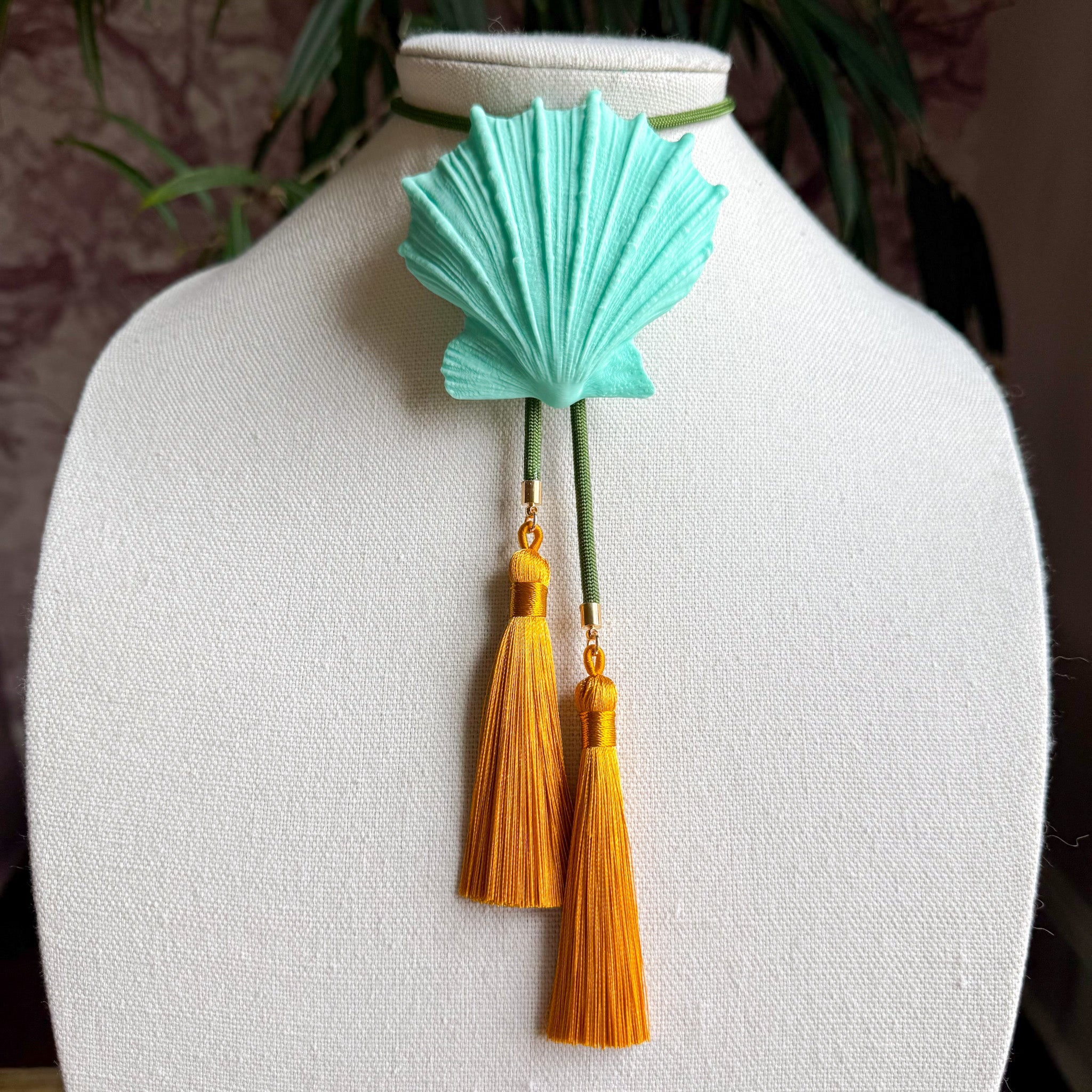 Shell Bolo Turquoise with Olive & Golden Yellow