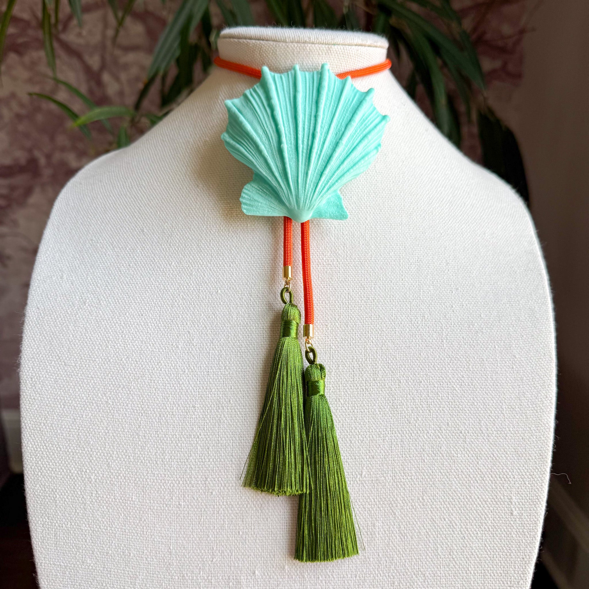 Shell Bolo Turquoise with Solar Orange & Olive