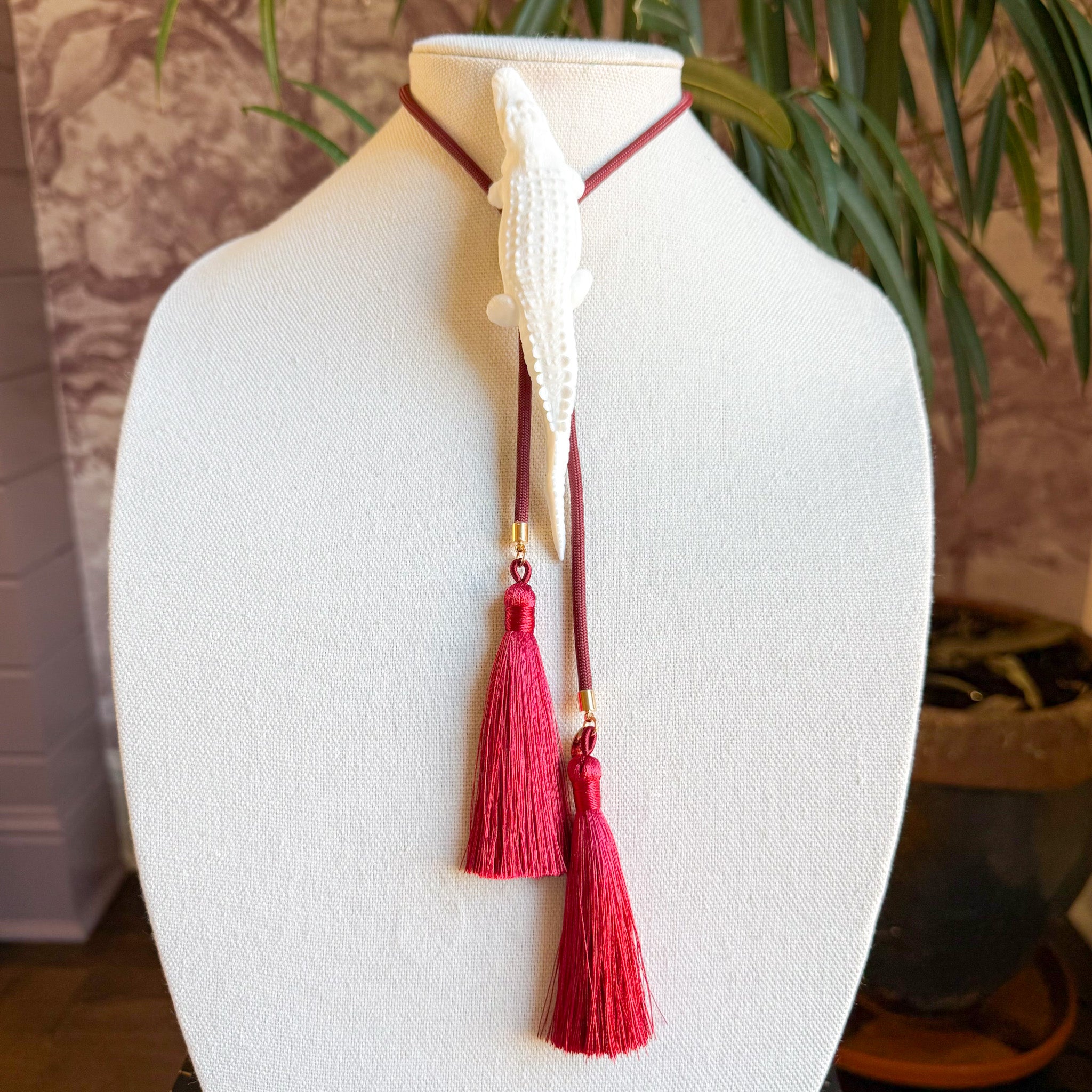 Alligator Bolo White with Maroon & Crimson