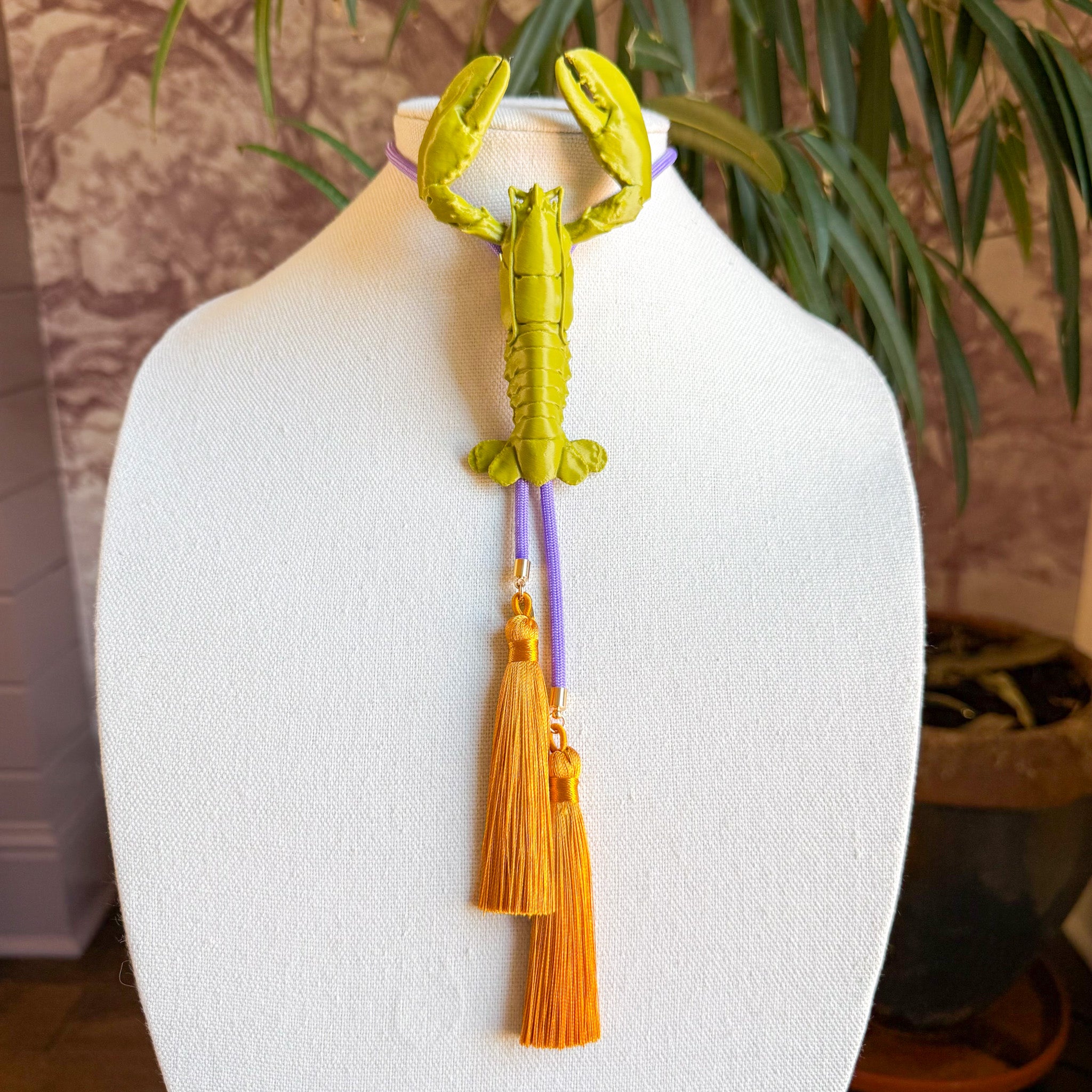 Crawfish Lobster Bolo Olive Green with Lavender & Golden Yellow