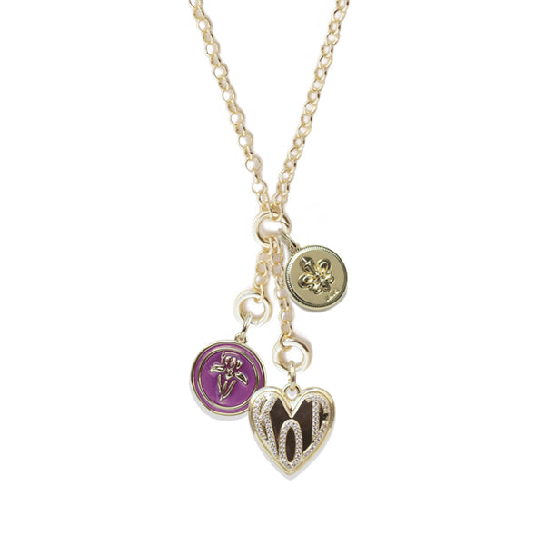 Iris Napoleon Necklace with Mini St. Charles, Mini Enameled Flower & KOI Heart