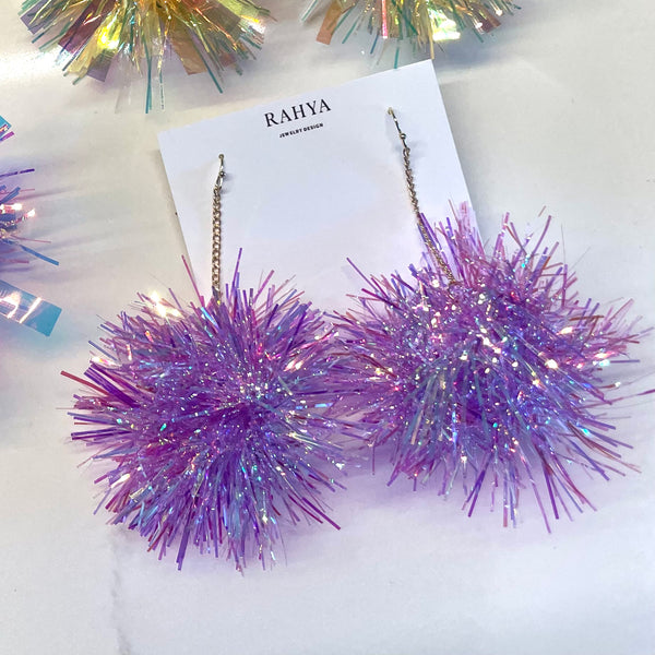 Iris Purple Small Pom Pom Earrings