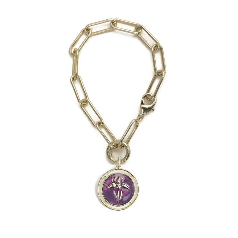 Iris Carondelet Bracelet with Enameled Flower Pendant