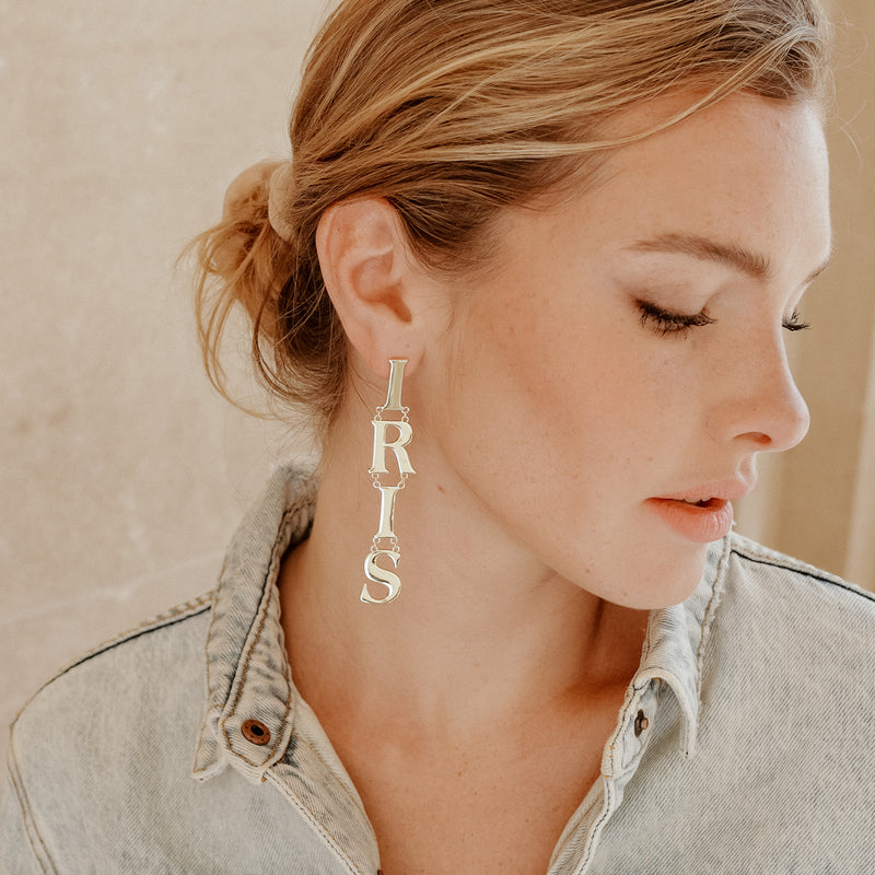 Iris Letters Statement Earrings