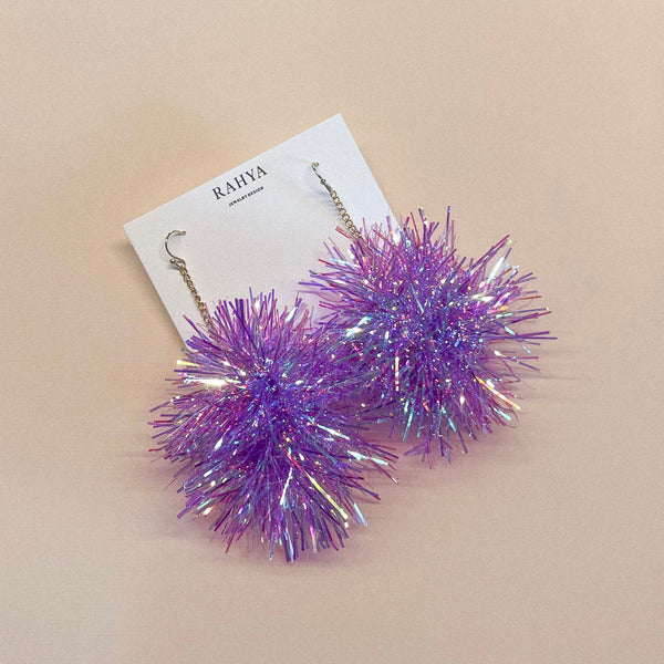 Iris Purple Small Pom Pom Earrings