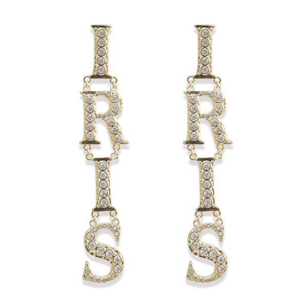Iris CZ Letters Statement Earrings