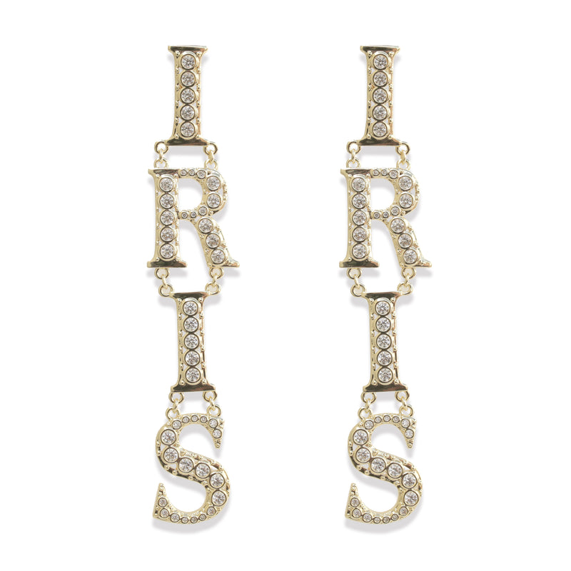Iris CZ Letters Statement Earrings
